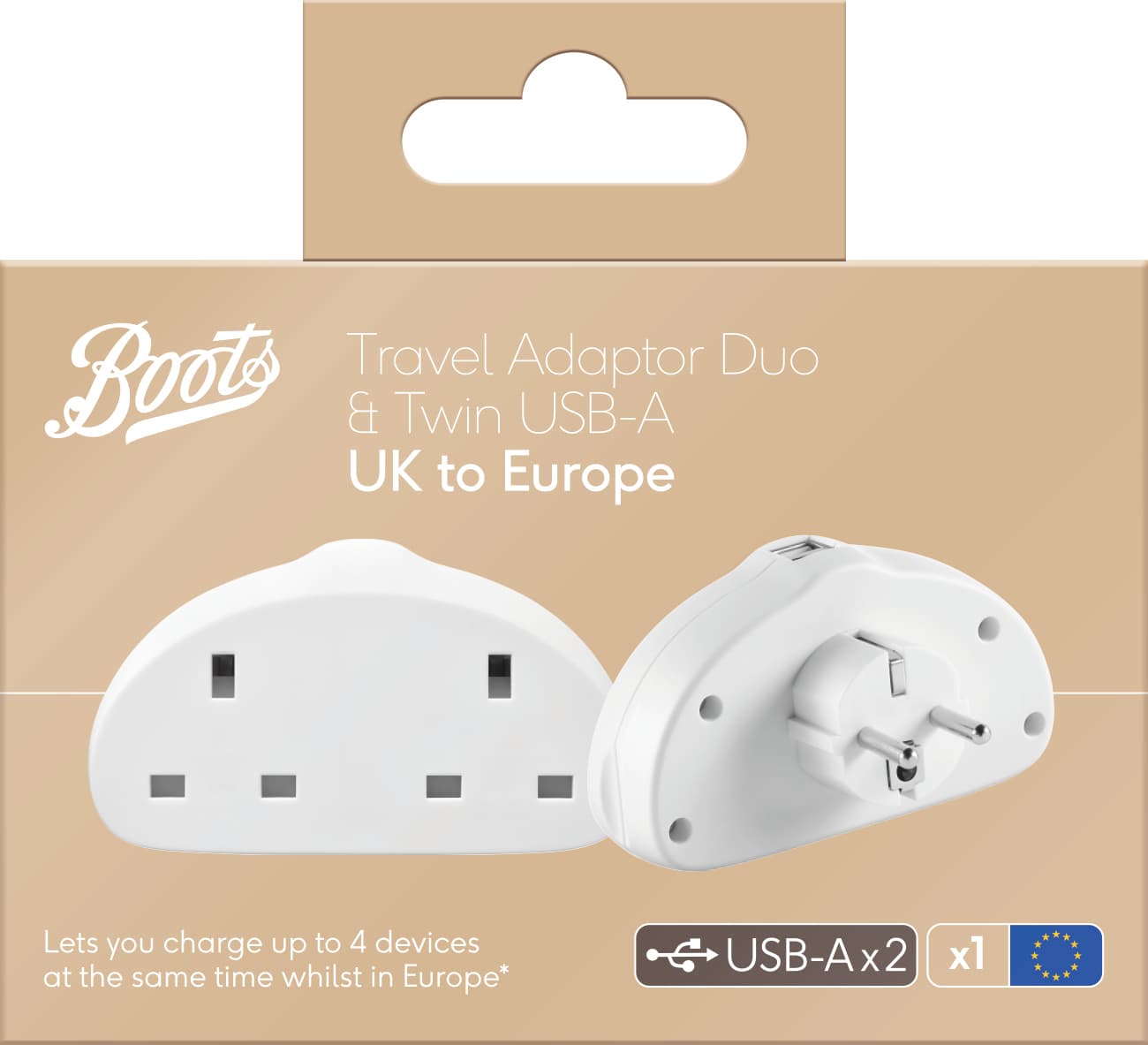 Boots Travel Adaptor UK-EU Duo & USB-A — Boots Travel Adaptor UK-EU Duo & USB-A